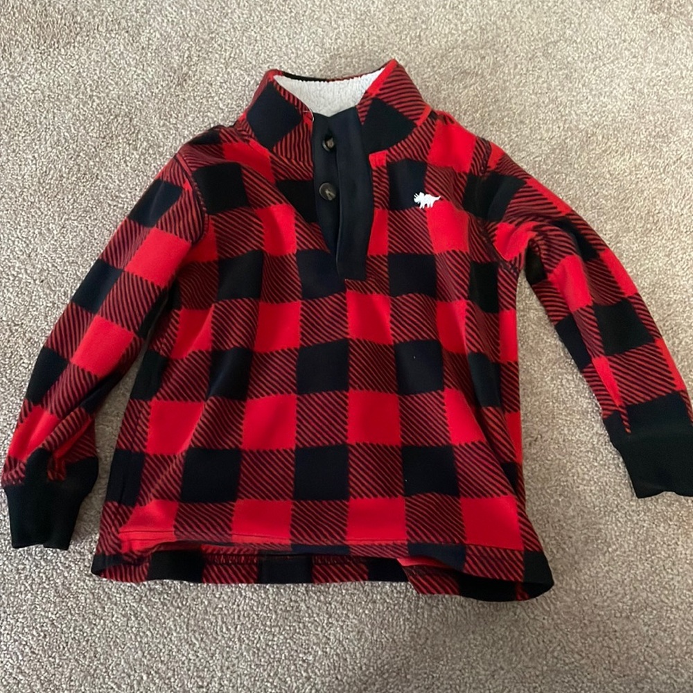 Red and black plaid fleece sweater